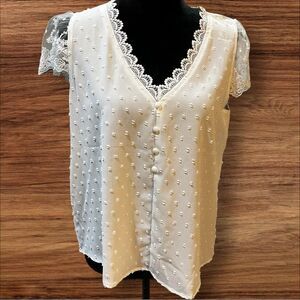 SHEIN White Blouse with Elegant Lace Trim